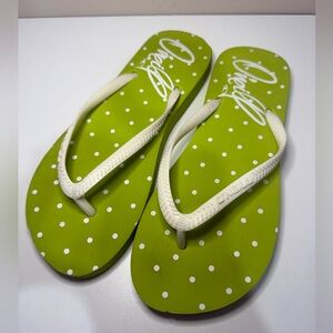 O'Neill Green Polka Dot Flip Flop Sandals with White Straps